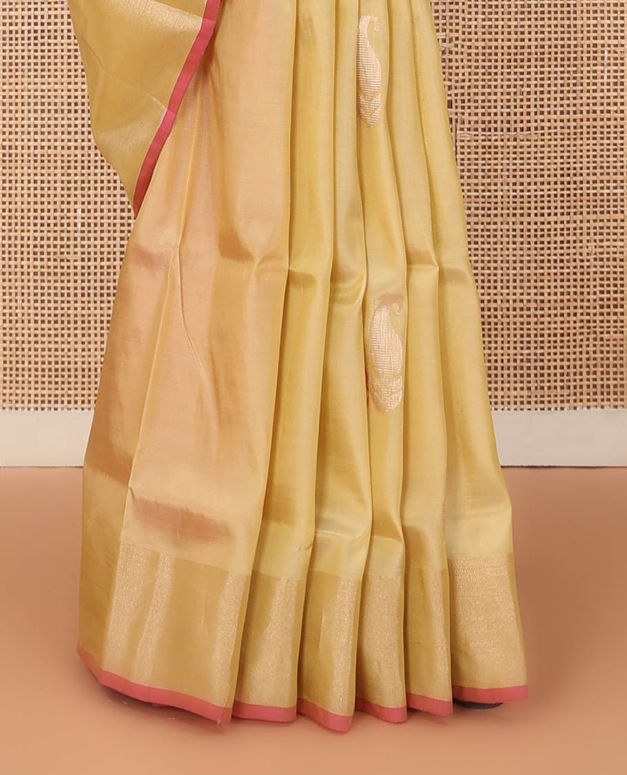 Sandal paisley buttas Uppada saree, bavanji border, and contrast jaal design pallu