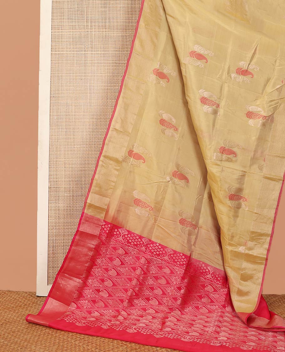 Sandal paisley buttas Uppada saree, bavanji border, and contrast jaal design pallu
