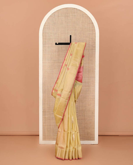 Sandal paisley buttas Uppada saree, bavanji border, and contrast jaal design pallu