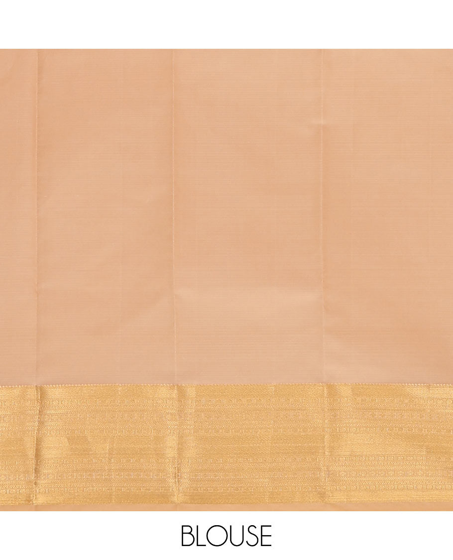 Red Vasundhara Lite Silk Mix Saree Accentuated with Zari Buttas, Featuring a Zari Border with Rekku, Paisa, Cross Kamalam, and Kathir Designs, a Delicately Zari-Woven Pallu, Paired with a Contrast Blouse