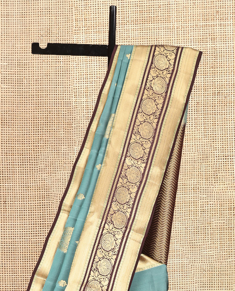 Blue Vasundhara Lite Silk Mix Saree, Woven with Zari Buttas, a Contrast Border of Kodi Visiri Designs, Grand Vanki Pallu, and a Contrast Blouse