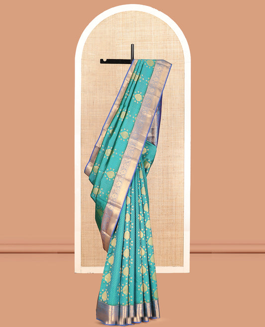 Green Vasundhara Lite Silk Mix Saree, Adorned with Zari Designs, a Contrast Traditional Zari Border, Intricate Pallu, and a Contrast Blouse