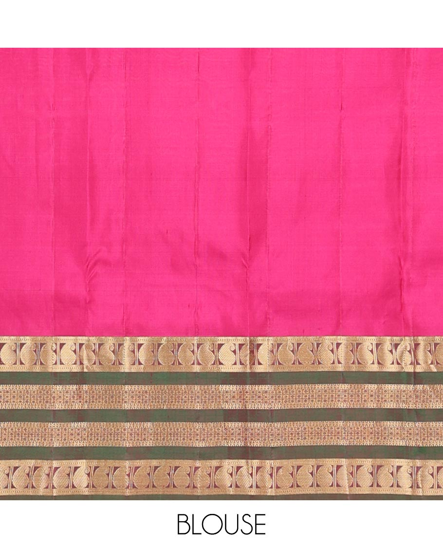 Maroon zari buttas silk saree, contrast ganga jamuna border of muthu,manga,paisa & diamond designs & jaal pallu
