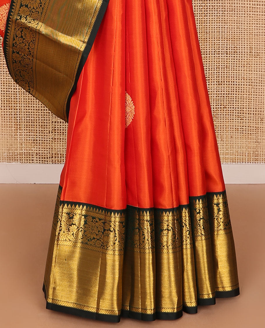 Orange zari buttas silk saree, contrast intricate pallu & getti border of rekku,kathir & kodi visiry designs