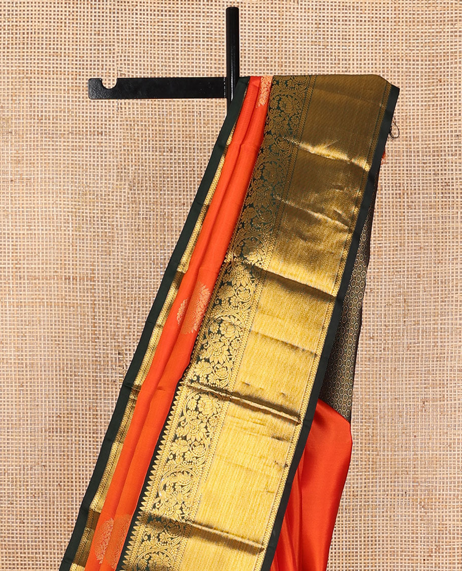 Orange zari buttas silk saree, contrast intricate pallu & getti border of rekku,kathir & kodi visiry designs