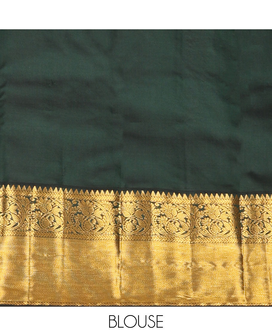 Orange zari buttas silk saree, contrast intricate pallu & getti border of rekku,kathir & kodi visiry designs