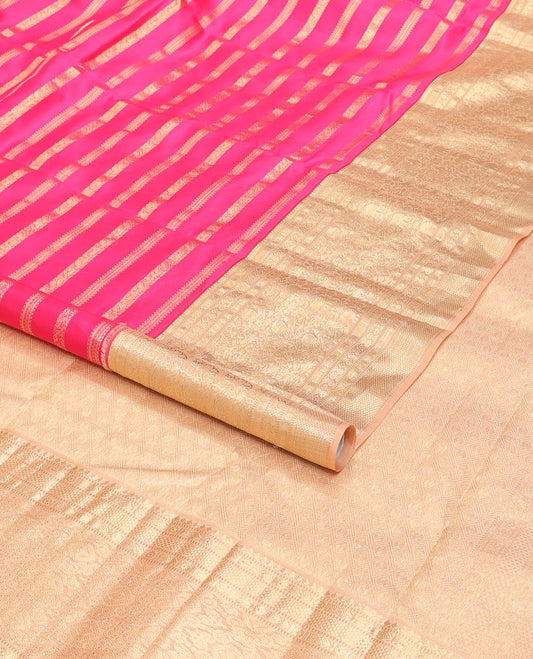 Pink kodi mayil zari design silk saree, contrast border of thilakam mokku,muthu, diamond,kamalam, ara maadam & zari designs & jaal pallu