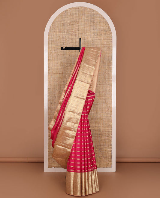 Pink kodi mayil zari design silk saree, contrast border of thilakam mokku,muthu, diamond,kamalam, ara maadam & zari designs & jaal pallu