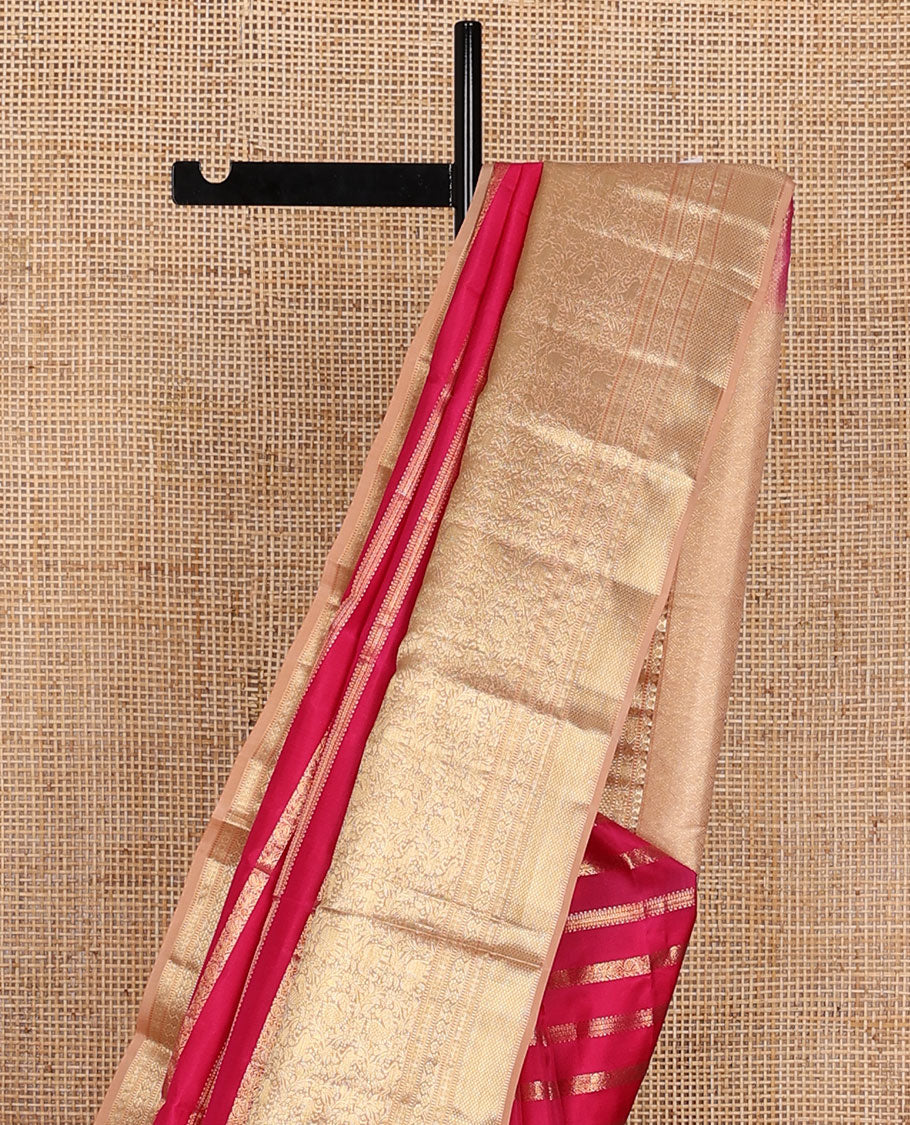 Pink kodi mayil zari design silk saree, contrast border of thilakam mokku,muthu, diamond,kamalam, ara maadam & zari designs & jaal pallu