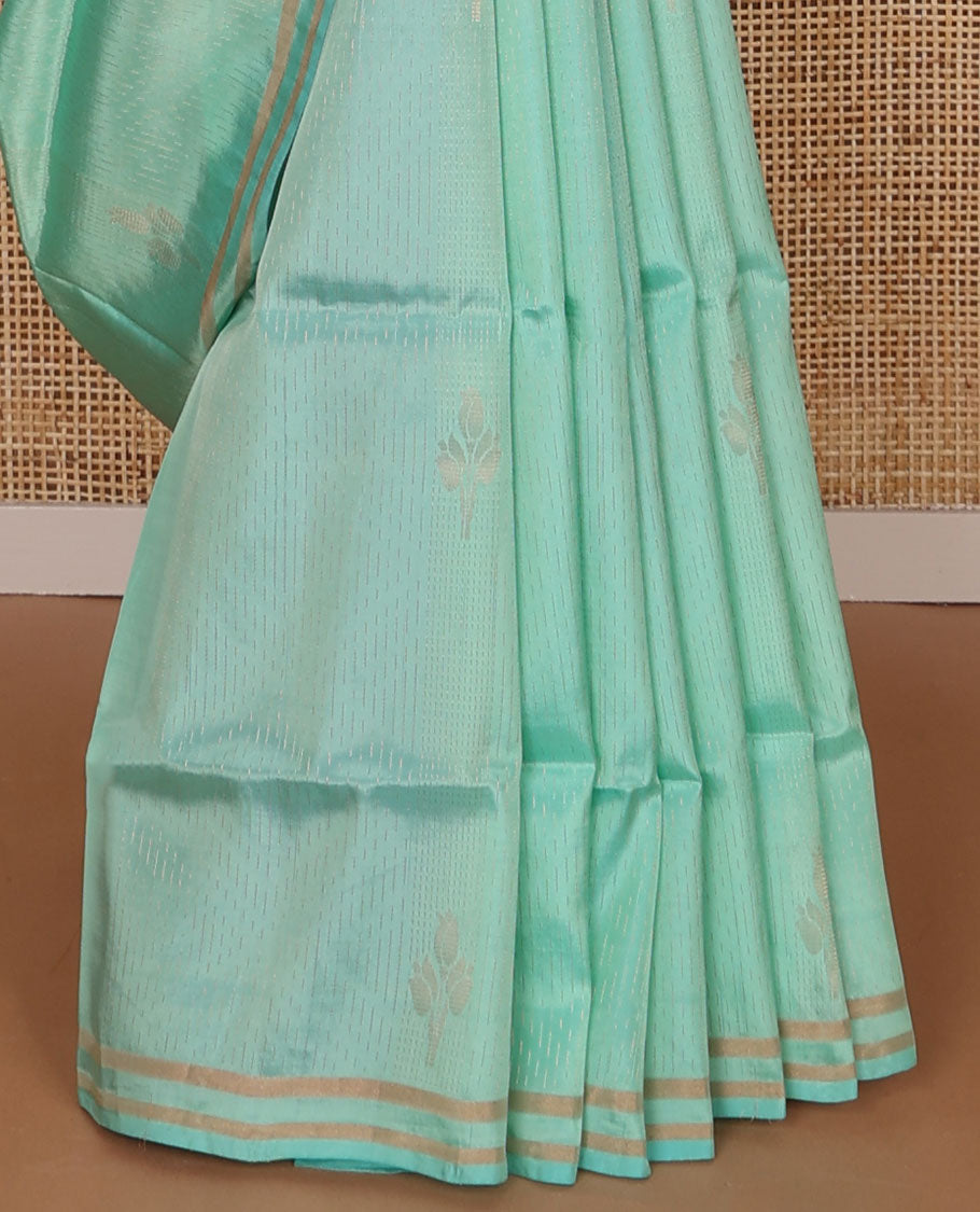 Light blue striped, motifs uppada saree with self zari border & floral design pallu