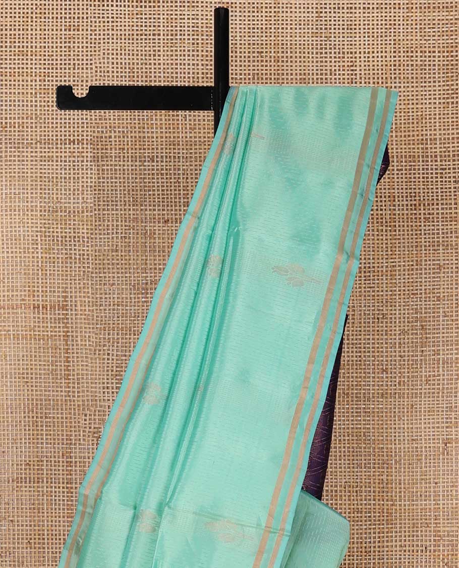 Light blue striped, motifs uppada saree with self zari border & floral design pallu