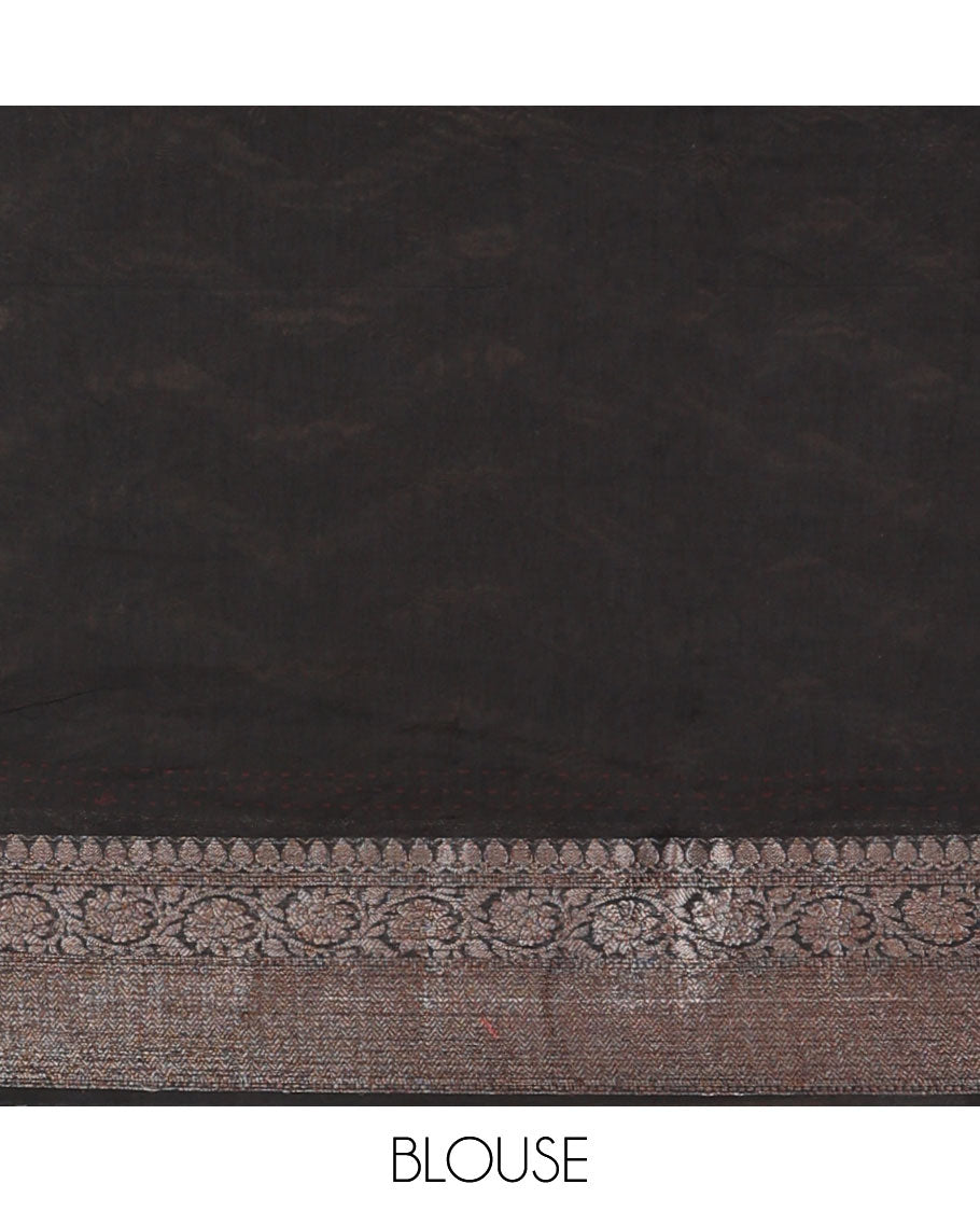 Black chevron design with sequins work chanderi cotton saree & contrast zari design border