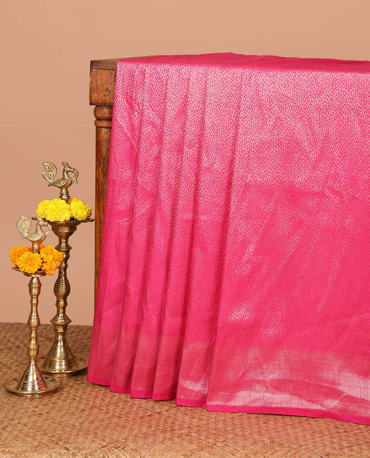 Rani pink zari brocade weaving design banaras soft silk saree with jacquard border & rich weaving pallu along with brocade blouse