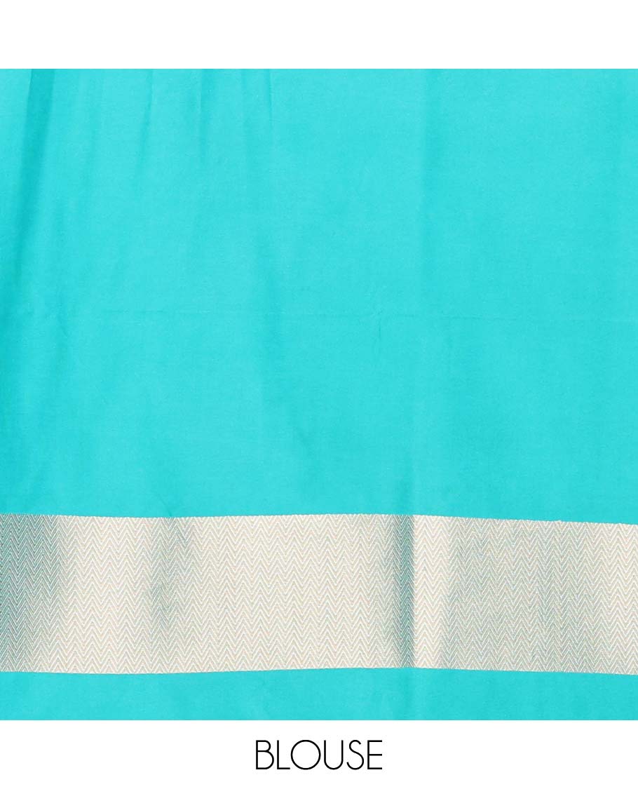 Sky blue striped softy saree with self chevron design border & striped pallu