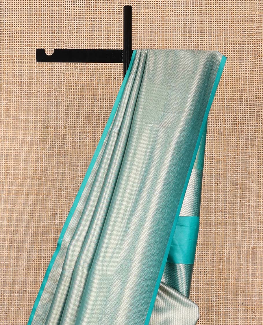 Sky blue striped softy saree with self chevron design border & striped pallu