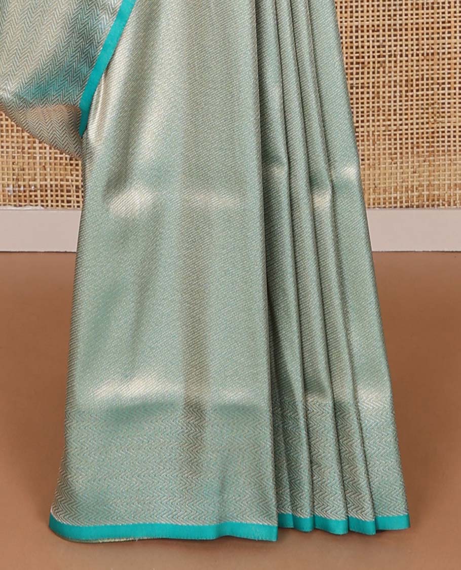 Sky blue striped softy saree with self chevron design border & striped pallu
