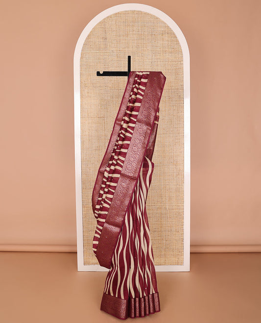 Maroon wave design with sequins work chanderi cotton saree & contrast zari design border