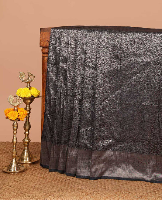Black zari brocade weaving design banaras soft silk saree with jacquard border & rich weaving pallu along with brocade blouse