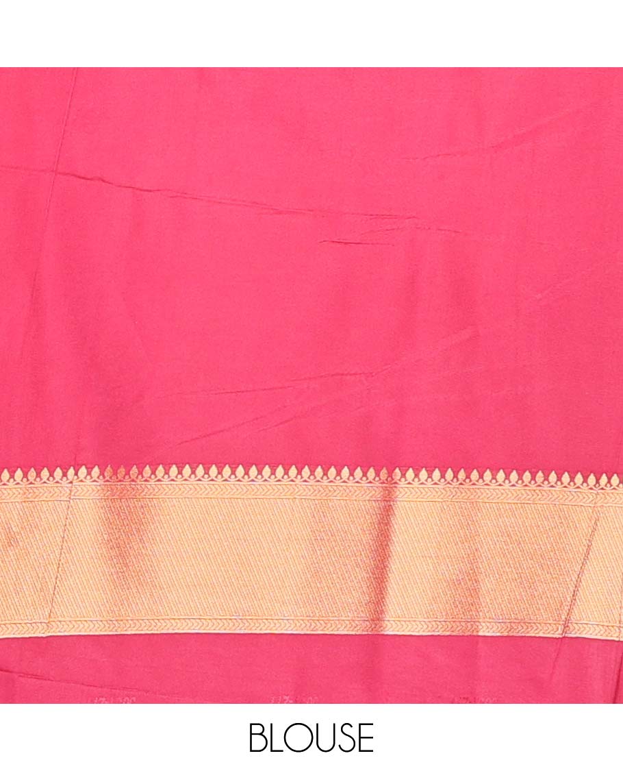 Red jacquard softy saree with contrast zari design border & floral design pallu