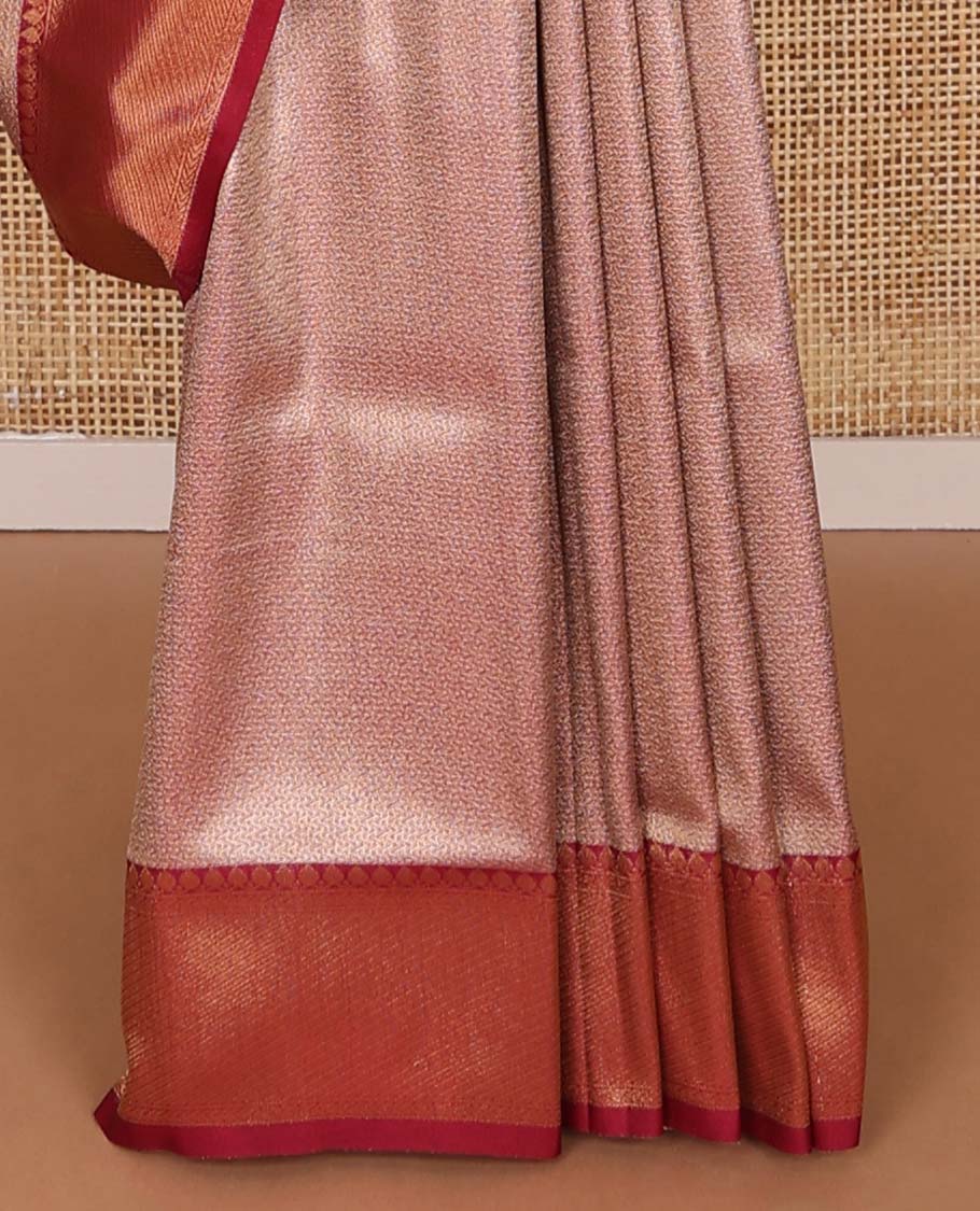 Red jacquard softy saree with contrast zari design border & floral design pallu