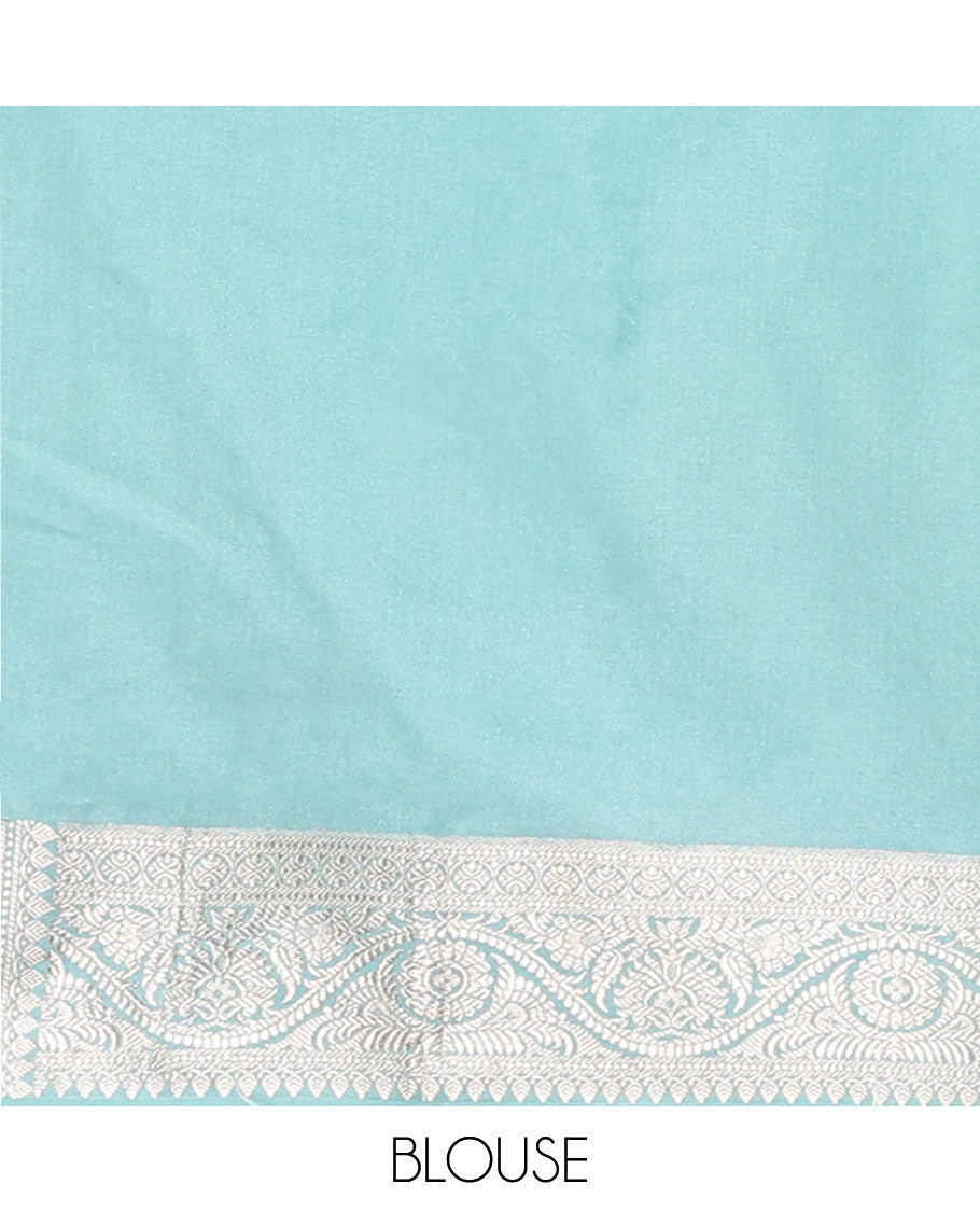 Light blue  jaal design semi banaras satin saree with self zari design border & floral design pallu