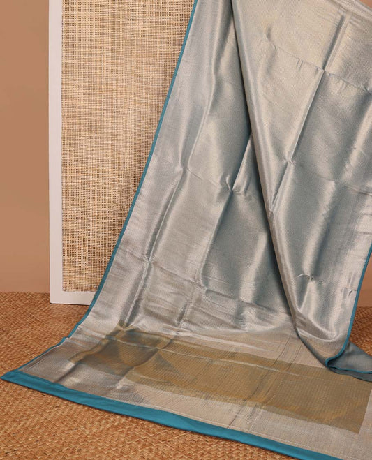 Light blue striped softy saree with self chevron design border & striped pallu