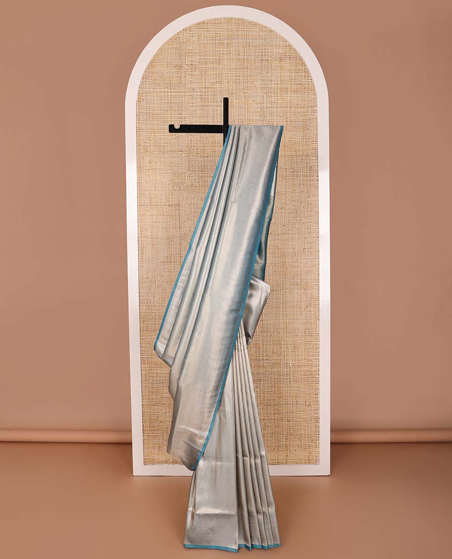 Light blue striped softy saree with self chevron design border & striped pallu