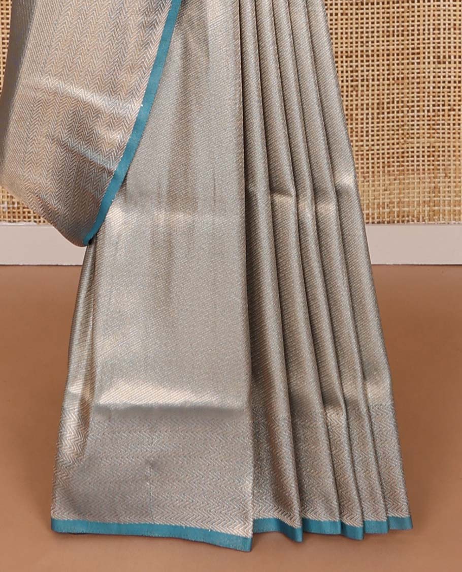 Light blue striped softy saree with self chevron design border & striped pallu