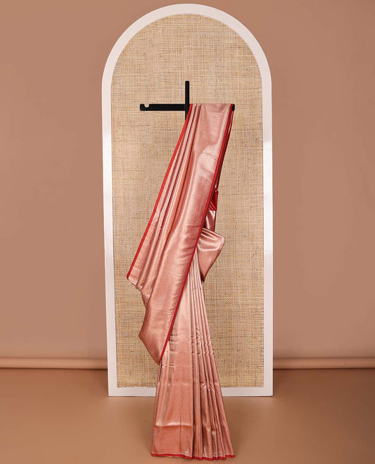 Red striped softy saree with self chevron design border & striped pallu