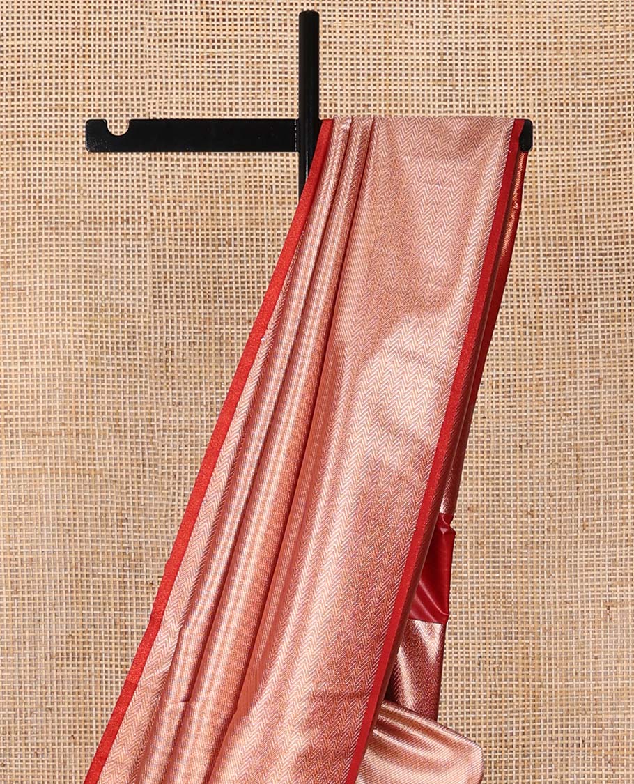 Red striped softy saree with self chevron design border & striped pallu