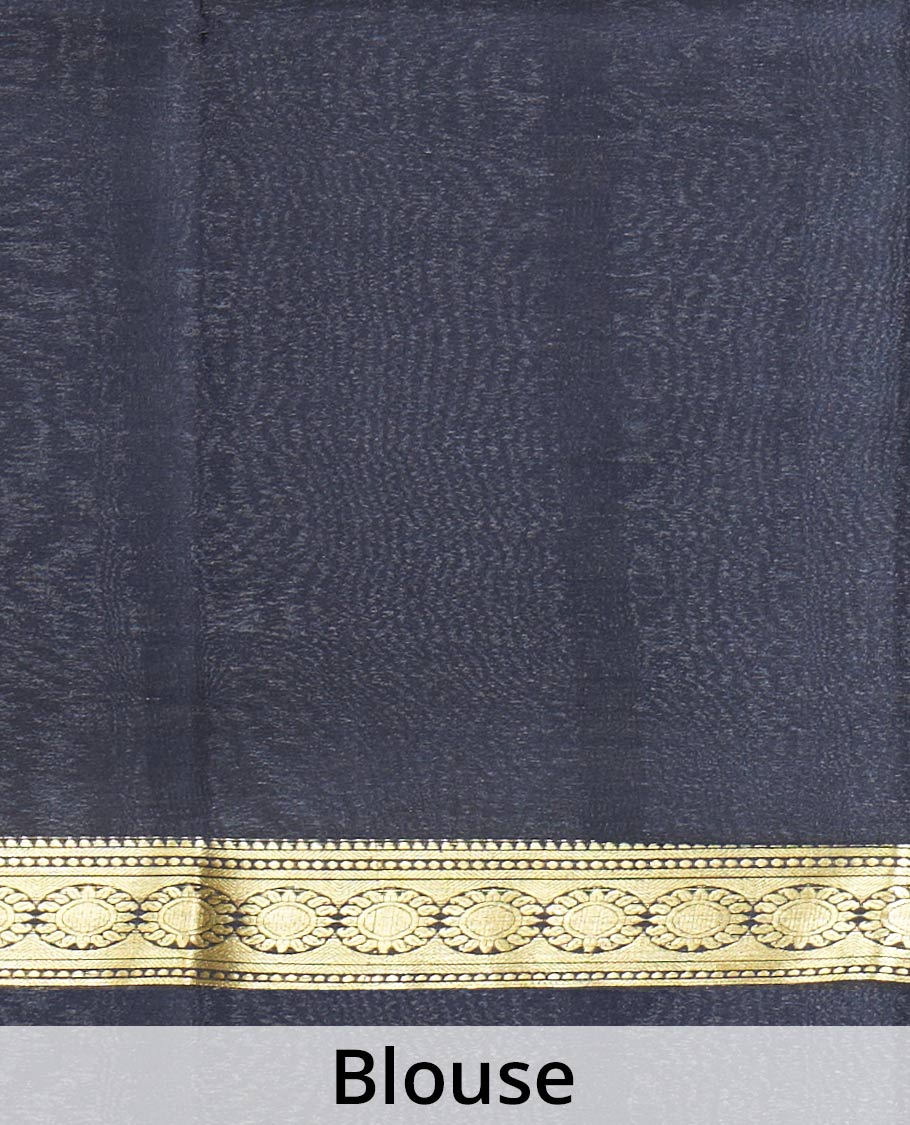 Lavender Plain Mysore Silk Saree, Complemented by a Contrast Zari Border of Traditional Designs, a Pallu Gleamed Up with Zari Stripes, and a Contrast Blouse