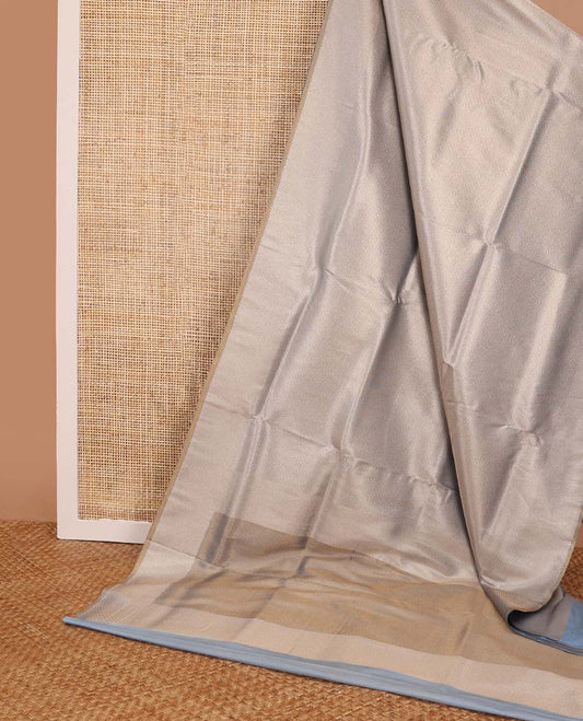 Grey striped softy saree with self chevron design border & striped pallu