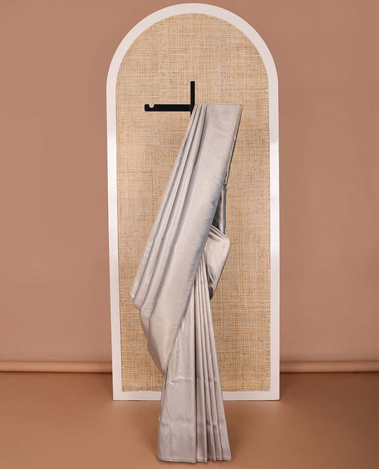 Grey striped softy saree with self chevron design border & striped pallu