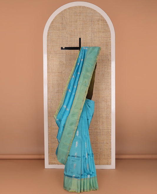 Blue floral motifs uppada saree with contrast  border & floral design pallu