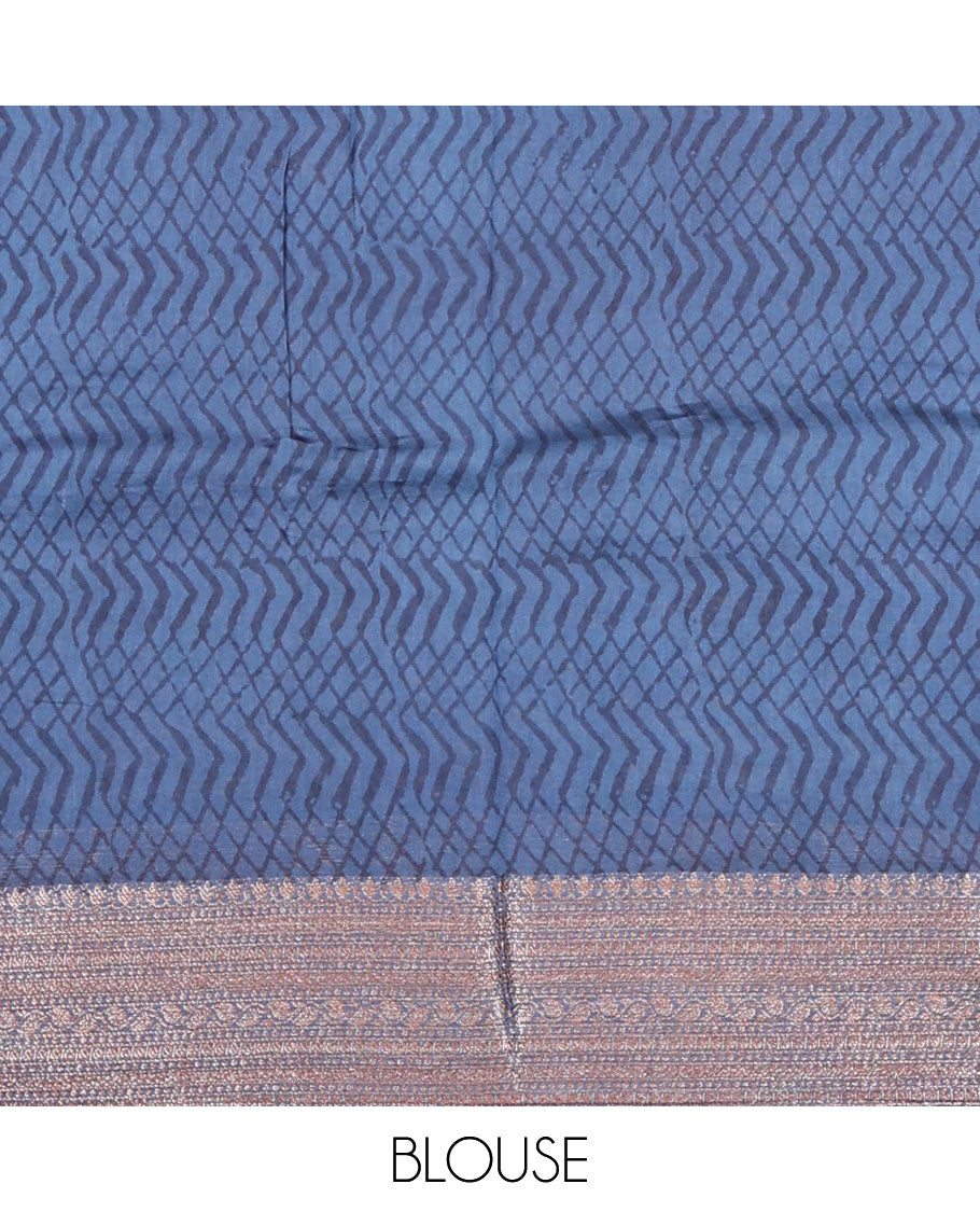 Black checked floral design chanderi cotton saree with self zari design border