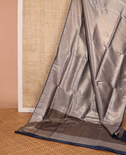 Dark blue striped softy saree with self chevron design border & striped pallu