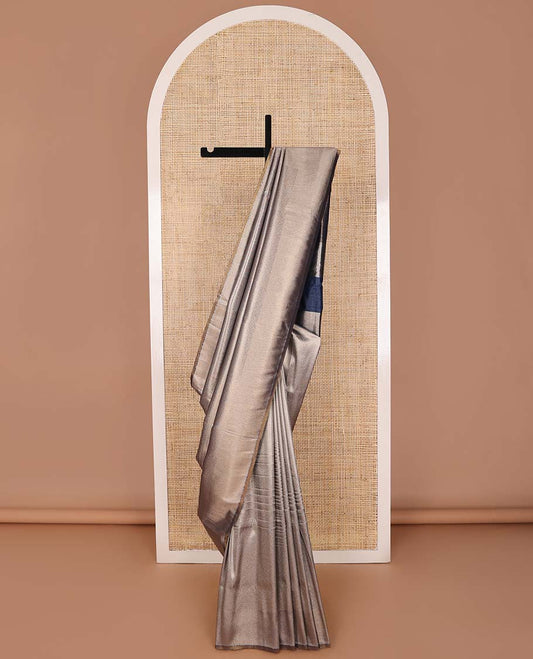 Dark blue striped softy saree with self chevron design border & striped pallu
