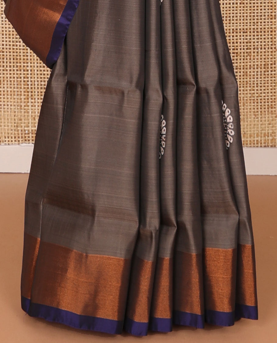 Brown floral motifs uppada saree with contrast zari border & floral design pallu
