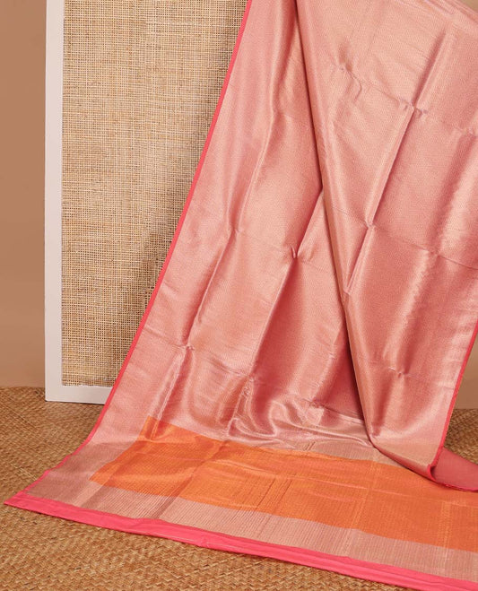 Pink striped softy saree with self chevron design border & striped pallu