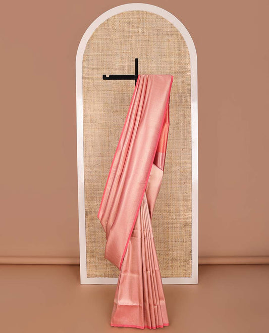 Pink striped softy saree with self chevron design border & striped pallu