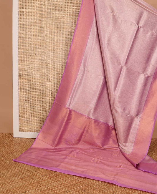 baby pink jacquard softy saree with contrast zari design border & floral design pallu