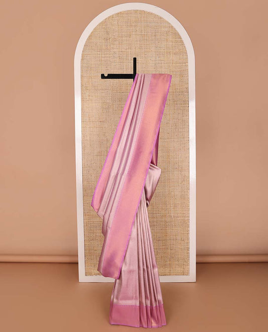 baby pink jacquard softy saree with contrast zari design border & floral design pallu
