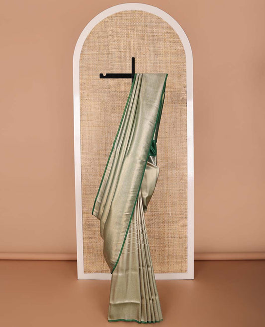 Dark green striped softy saree with self chevron design border & striped pallu