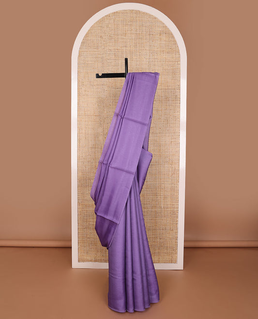 Borderless purple kamala silk saree with contrast floral design blouse