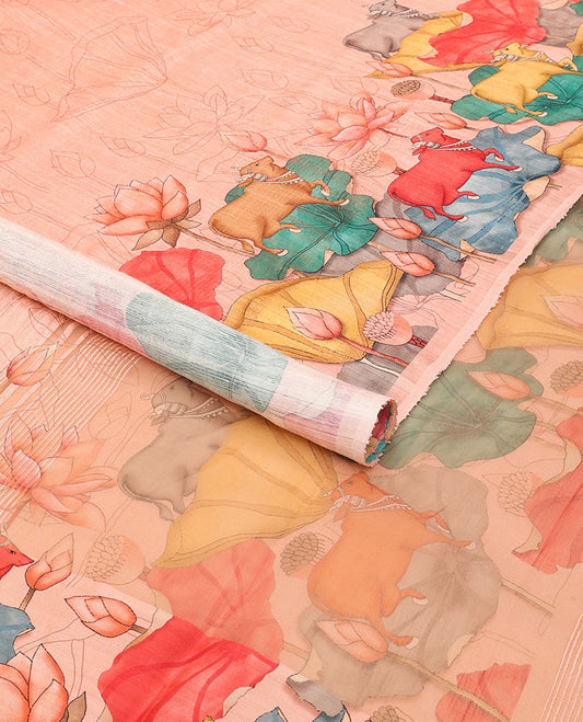 Pink floral design  tussar silk saree with self pichwai design border &  pichwai design pallu