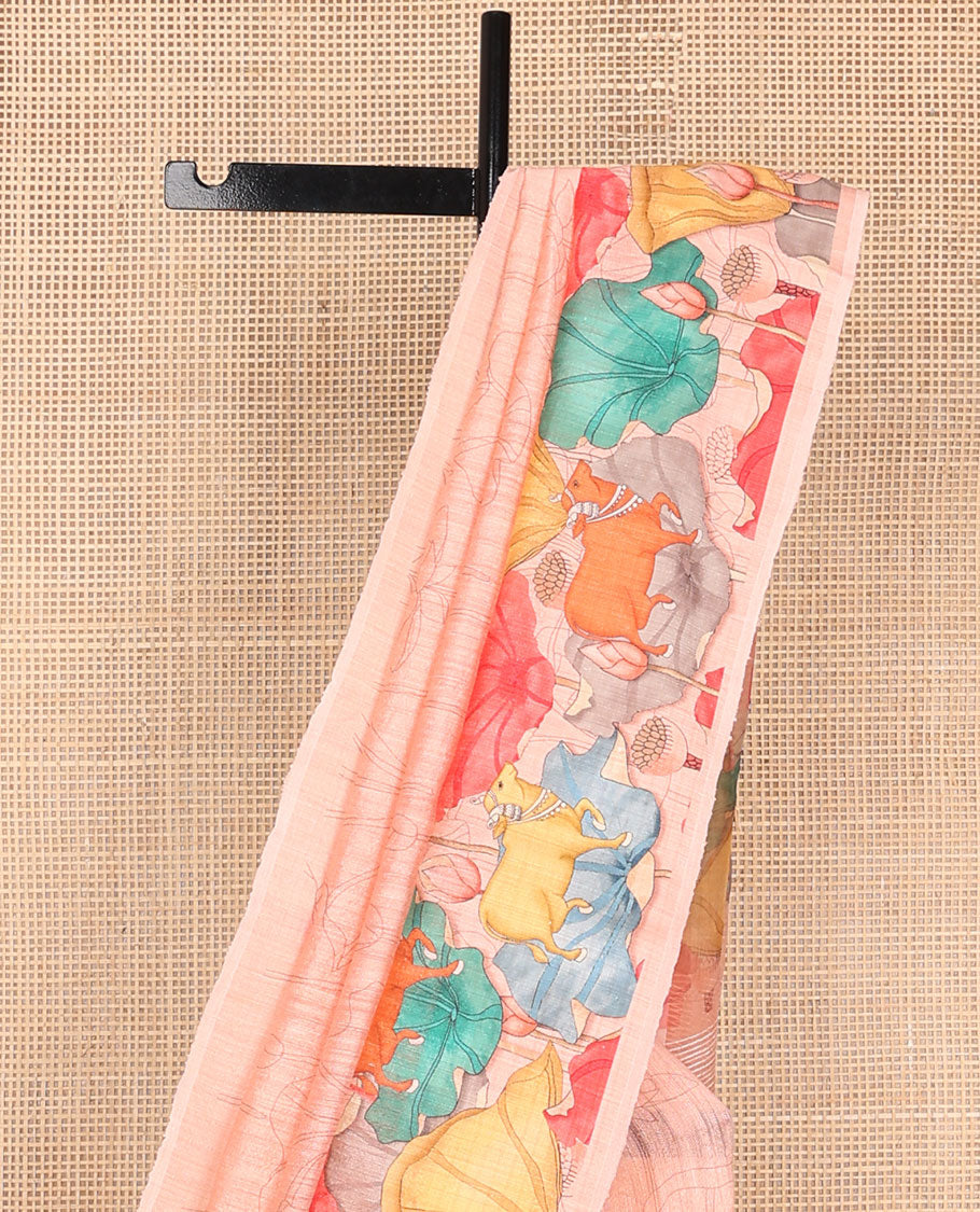 Pink floral design  tussar silk saree with self pichwai design border &  pichwai design pallu