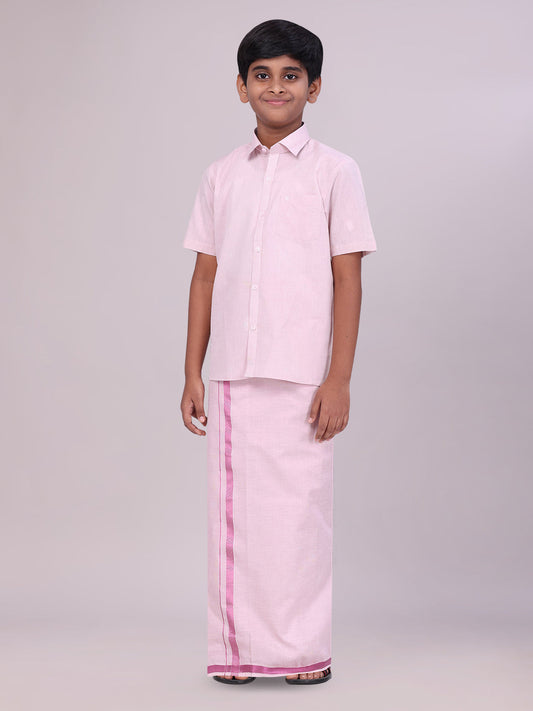 Boys Tissue Rose Colour Shirt with Dhoti Combo Ambitious Boy
