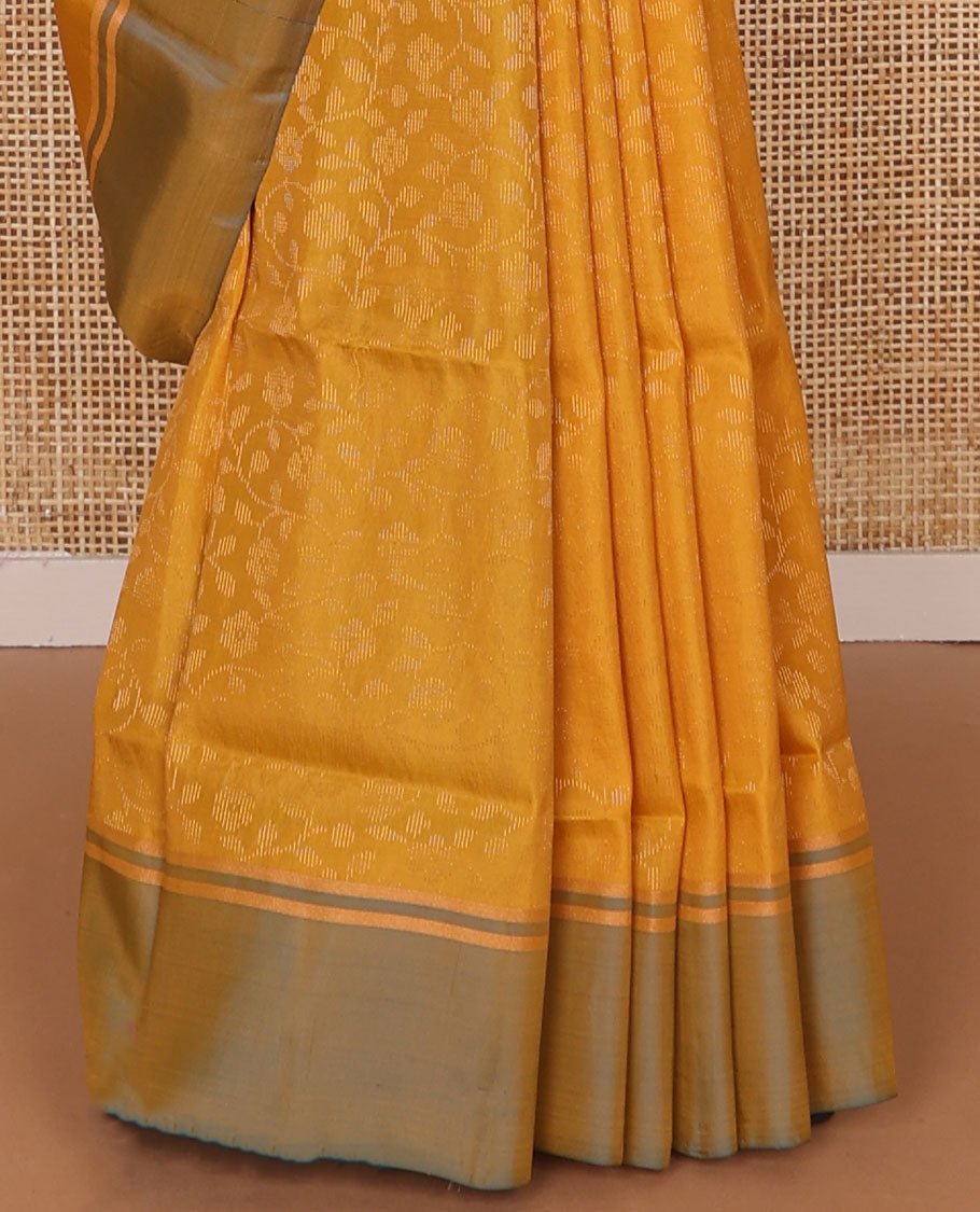 Orange floral design uppada saree with contrast border & floral design pallu