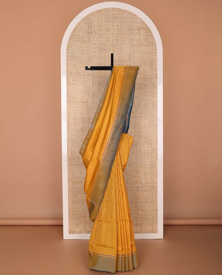 Orange floral design uppada saree with contrast border & floral design pallu