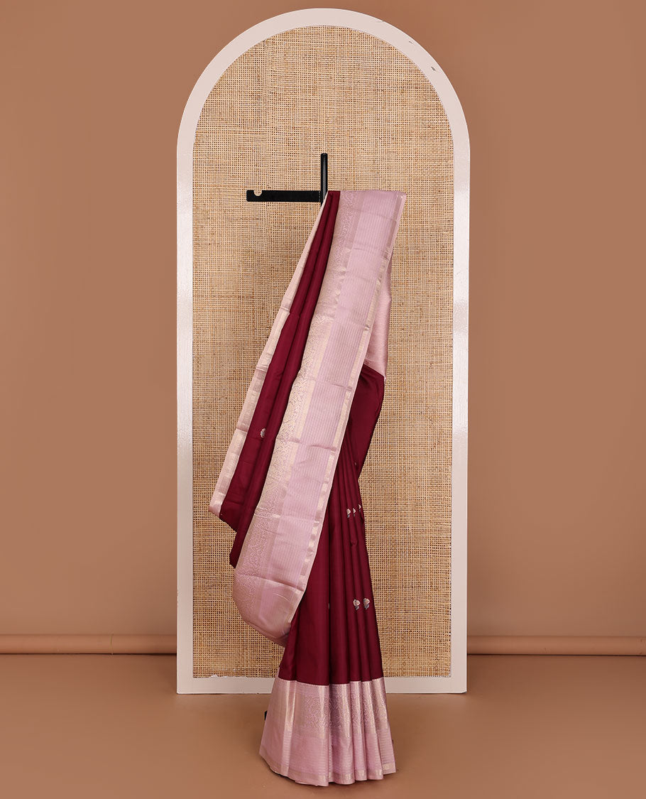Maroon zari buttas silk saree, contrast traditional zari design border & pallu of jaal designs